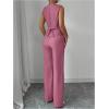 imageSOLY HUX Womens 2 Piece Outfits V Neck Button Down Vest Tops and High Waisted Pants Set Office Work SuitPlain Hotpink