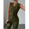 imageSOLY HUX Womens 2 Piece Outfits V Neck Button Down Vest Tops and High Waisted Pants Set Office Work SuitSolid Army Green