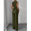 imageSOLY HUX Womens 2 Piece Outfits V Neck Button Down Vest Tops and High Waisted Pants Set Office Work SuitSolid Army Green
