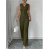 imageSOLY HUX Womens 2 Piece Outfits V Neck Button Down Vest Tops and High Waisted Pants Set Office Work SuitSolid Army Green