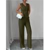 imageSOLY HUX Womens 2 Piece Outfits V Neck Button Down Vest Tops and High Waisted Pants Set Office Work SuitSolid Army Green