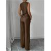 imageSOLY HUX Womens 2 Piece Outfits V Neck Button Down Vest Tops and High Waisted Pants Set Office Work SuitSolid Mocha Brown