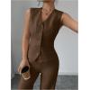 imageSOLY HUX Womens 2 Piece Outfits V Neck Button Down Vest Tops and High Waisted Pants Set Office Work SuitSolid Mocha Brown