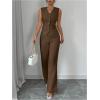 imageSOLY HUX Womens 2 Piece Outfits V Neck Button Down Vest Tops and High Waisted Pants Set Office Work SuitSolid Mocha Brown