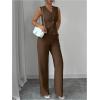 imageSOLY HUX Womens 2 Piece Outfits V Neck Button Down Vest Tops and High Waisted Pants Set Office Work SuitSolid Mocha Brown