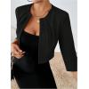 imageSOLY HUX Womens Blazer Jacket Open Front 34 Sleeve Pleated Work Office Cropped JacketPlain Black