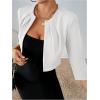 imageSOLY HUX Womens Blazer Jacket Open Front 34 Sleeve Pleated Work Office Cropped JacketPlain White