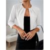 imageSOLY HUX Womens Blazer Jacket Open Front 34 Sleeve Pleated Work Office Cropped JacketPlain White