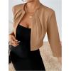 imageSOLY HUX Womens Blazer Jacket Open Front 34 Sleeve Pleated Work Office Cropped JacketPure Khaki