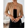 imageSOLY HUX Womens Blazer Jacket Open Front 34 Sleeve Pleated Work Office Cropped JacketPure Khaki