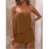 imageSOLY HUX Womens Summer 2 Piece Outfits Sleeveless Asymmetrical Tube Top and Shorts SetPlain Brown