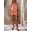 imageSOLY HUX Womens Summer 2 Piece Outfits Sleeveless Asymmetrical Tube Top and Shorts SetPlain Coral Orange