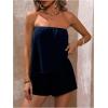 imageSOLY HUX Womens Summer 2 Piece Outfits Sleeveless Asymmetrical Tube Top and Shorts SetPlain Dark Blue