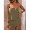 imageSOLY HUX Womens Summer 2 Piece Outfits Sleeveless Asymmetrical Tube Top and Shorts SetPlain Khaki