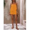 imageSOLY HUX Womens Summer 2 Piece Outfits Sleeveless Asymmetrical Tube Top and Shorts SetPlain Mustard Yellow