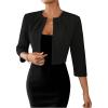imageSOLY HUX Womens Blazer Jacket Open Front 34 Sleeve Pleated Work Office Cropped JacketPlain Black