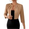 imageSOLY HUX Womens Blazer Jacket Open Front 34 Sleeve Pleated Work Office Cropped JacketPure Khaki
