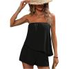 imageSOLY HUX Womens Summer 2 Piece Outfits Sleeveless Asymmetrical Tube Top and Shorts SetPlain Black