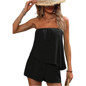 imageSOLY HUX Womens Summer 2 Piece Outfits Sleeveless Asymmetrical Tube Top and Shorts SetPlain Black
