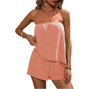 imageSOLY HUX Womens Summer 2 Piece Outfits Sleeveless Asymmetrical Tube Top and Shorts SetPlain Coral Orange
