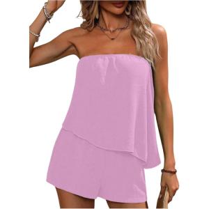 imageSOLY HUX Womens Summer 2 Piece Outfits Sleeveless Asymmetrical Tube Top and Shorts SetPlain Mauve Purple