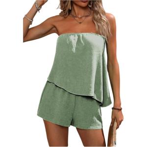 imageSOLY HUX Womens Summer 2 Piece Outfits Sleeveless Asymmetrical Tube Top and Shorts SetPlain Mint Green