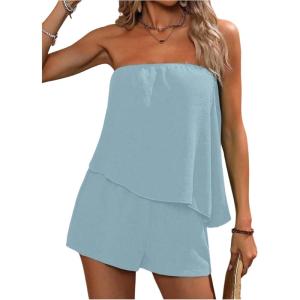 imageSOLY HUX Womens Summer 2 Piece Outfits Sleeveless Asymmetrical Tube Top and Shorts SetPure Light Blue
