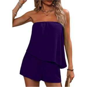 imageSOLY HUX Womens Summer 2 Piece Outfits Sleeveless Asymmetrical Tube Top and Shorts SetPure Purple