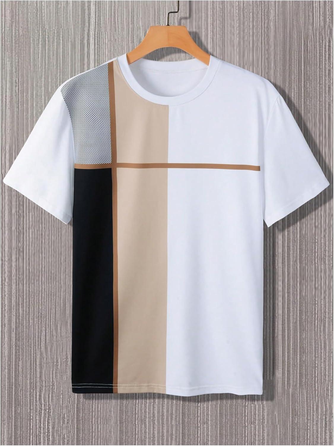imageSOLY HUX Mens Color Block Tees Crew Neck Short Sleeve Shirts Casual Summer TopsWhite Khaki Multi