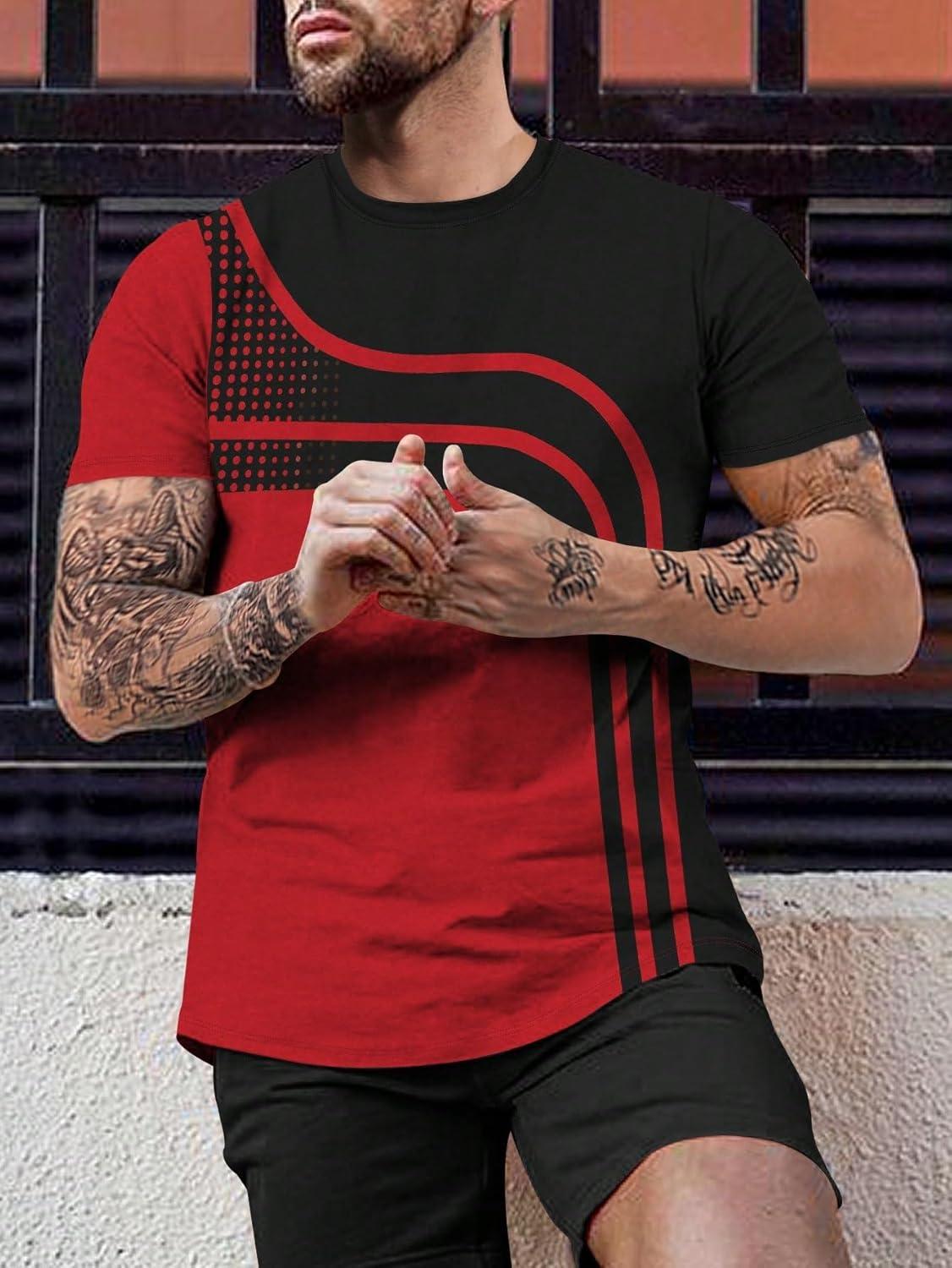 imageSOLY HUX Mens Colorblock Striped Tee Short Sleeve Casual T Shirt Summer Tee TopsBlack and Red