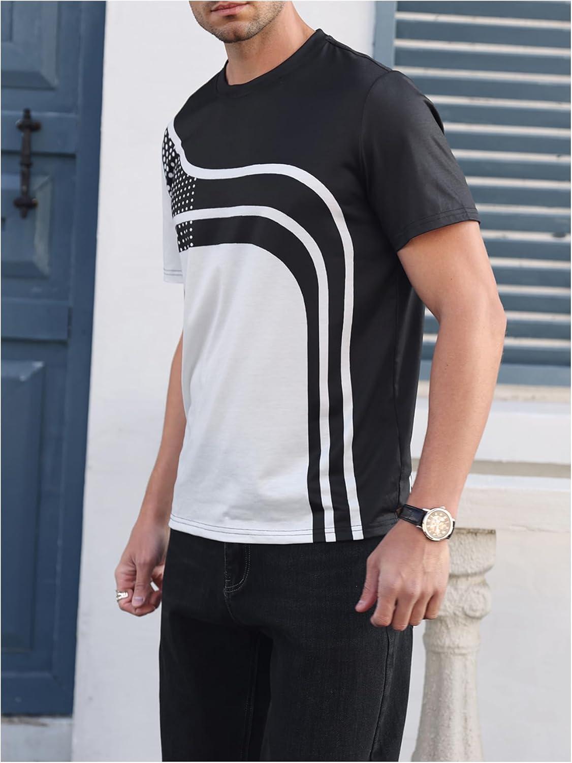 imageSOLY HUX Mens Colorblock Striped Tee Short Sleeve Casual T Shirt Summer Tee TopsWhite Black Multi