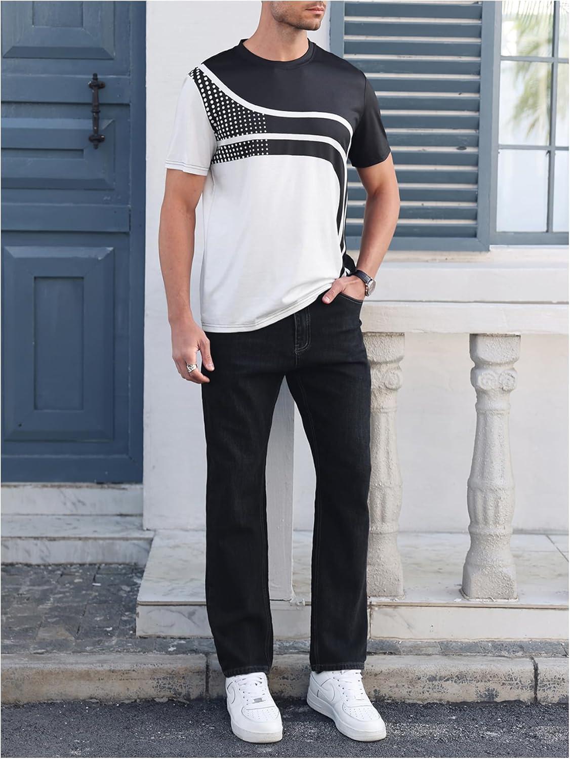 imageSOLY HUX Mens Colorblock Striped Tee Short Sleeve Casual T Shirt Summer Tee TopsWhite Black Multi