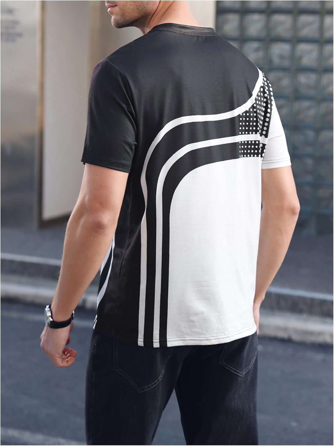 imageSOLY HUX Mens Colorblock Striped Tee Short Sleeve Casual T Shirt Summer Tee TopsWhite Black Multi