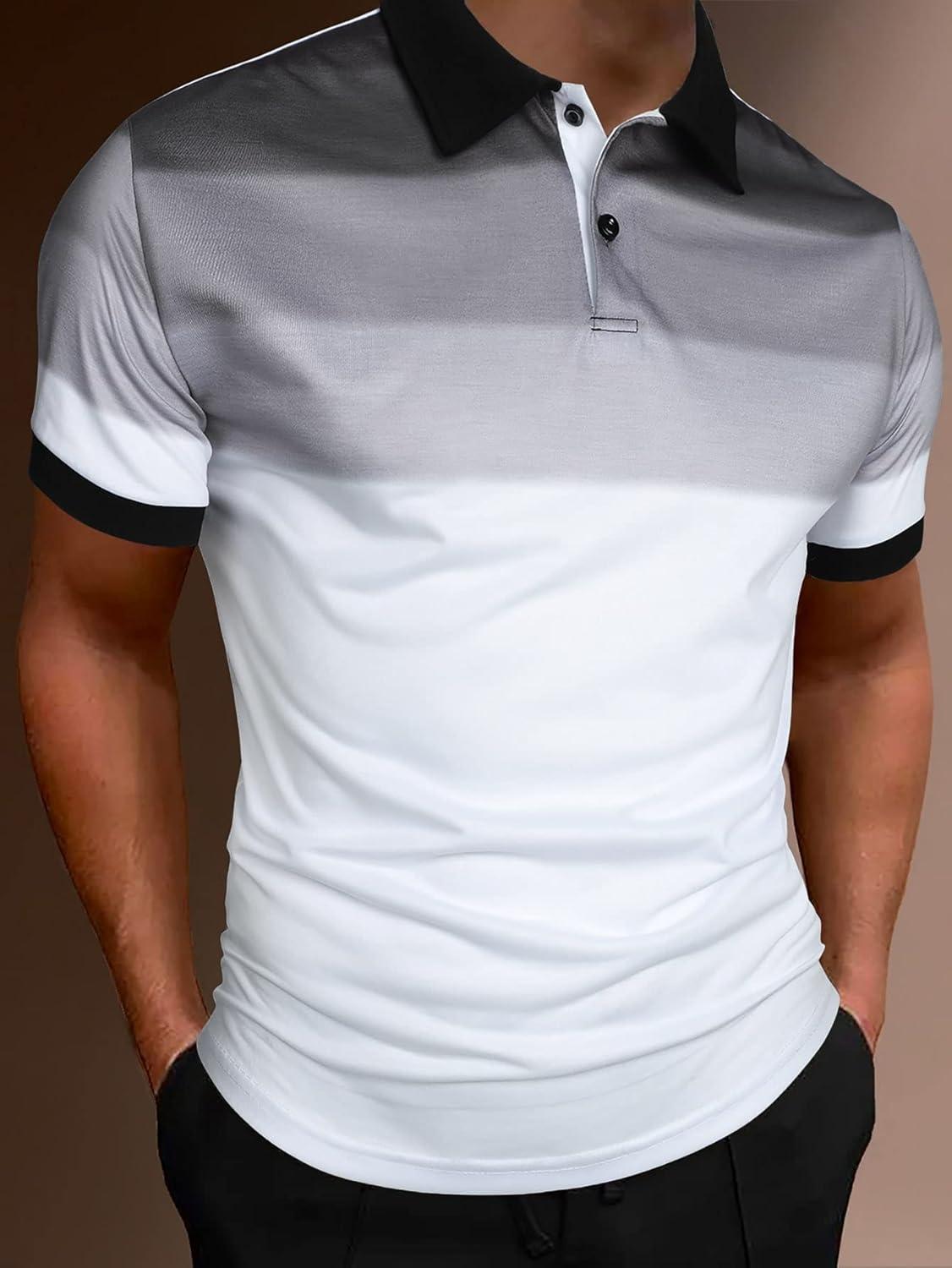 imageSOLY HUX Mens Playing Card Print Golf Shirt Short Sleeve Summer Work Tennis Tee ShirtBlack White Colorblock