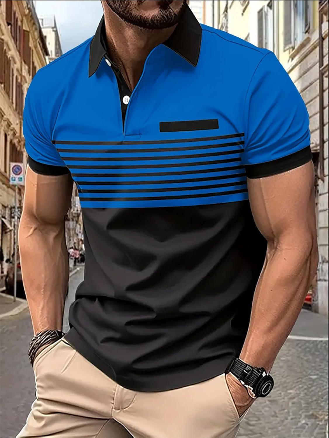 imageSOLY HUX Mens Playing Card Print Golf Shirt Short Sleeve Summer Work Tennis Tee ShirtBlack and Blue