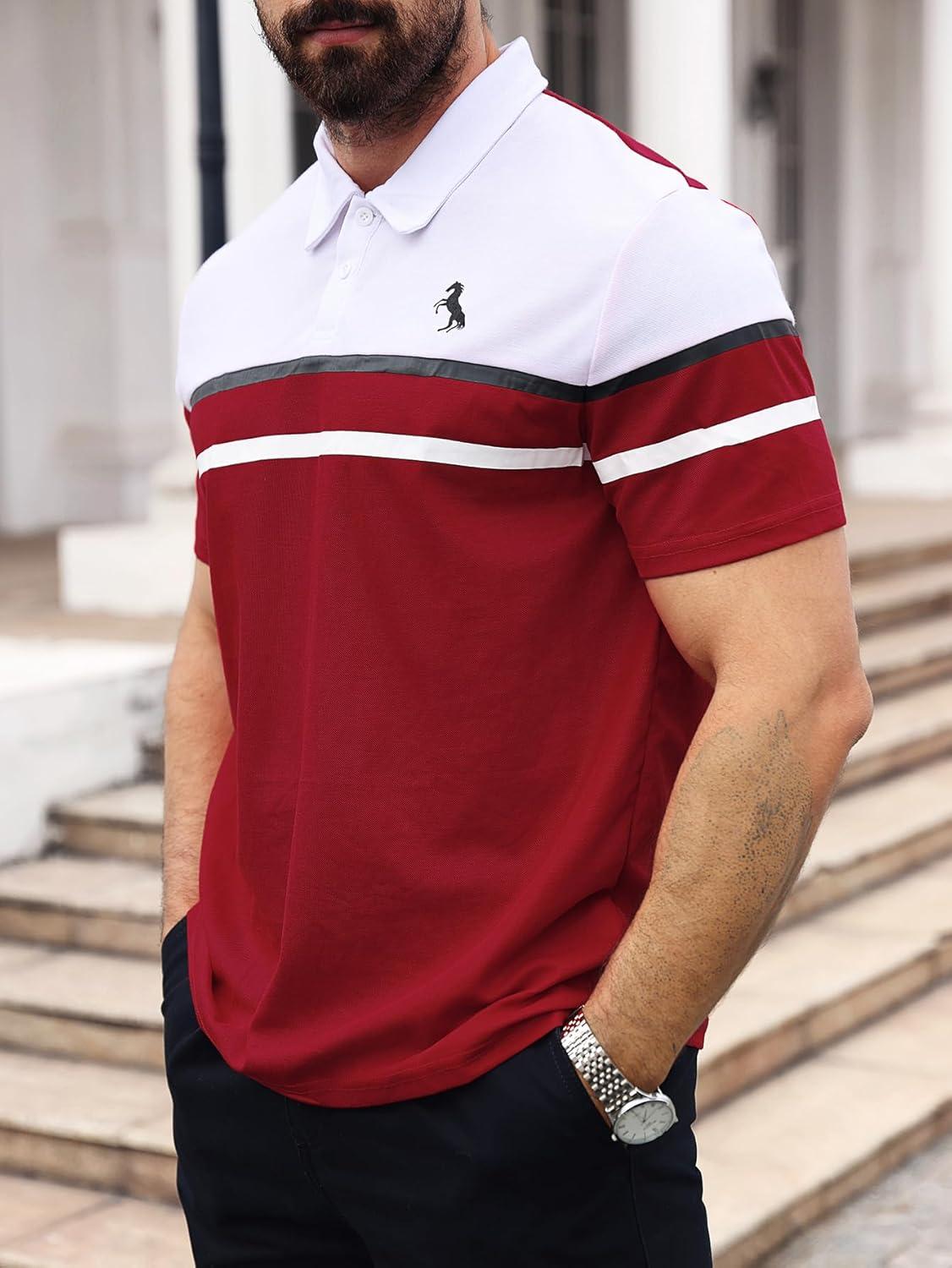 imageSOLY HUX Mens Playing Card Print Golf Shirt Short Sleeve Summer Work Tennis Tee ShirtMulti Red White