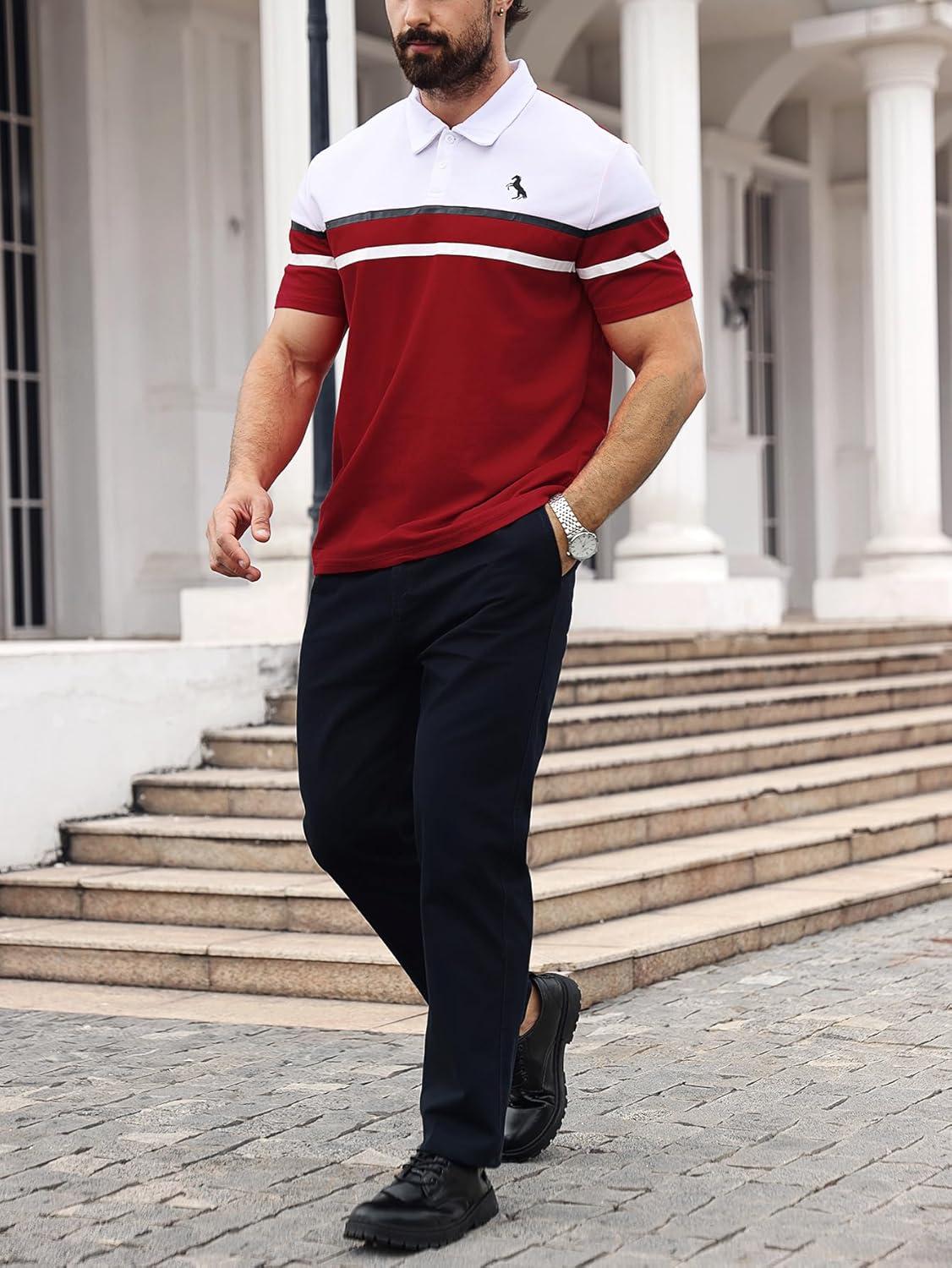 imageSOLY HUX Mens Playing Card Print Golf Shirt Short Sleeve Summer Work Tennis Tee ShirtMulti Red White