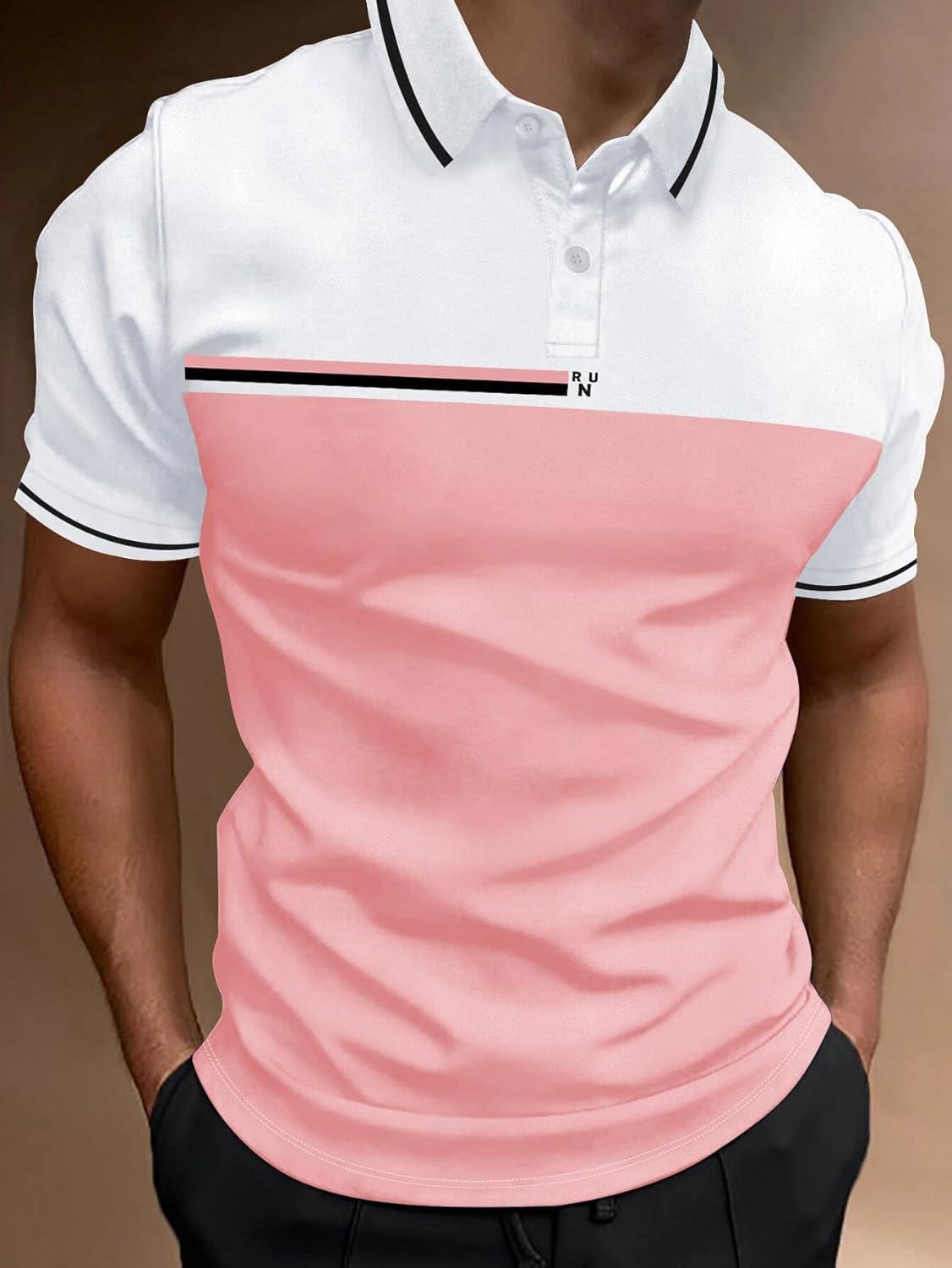 imageSOLY HUX Mens Playing Card Print Golf Shirt Short Sleeve Summer Work Tennis Tee ShirtPink White Multi
