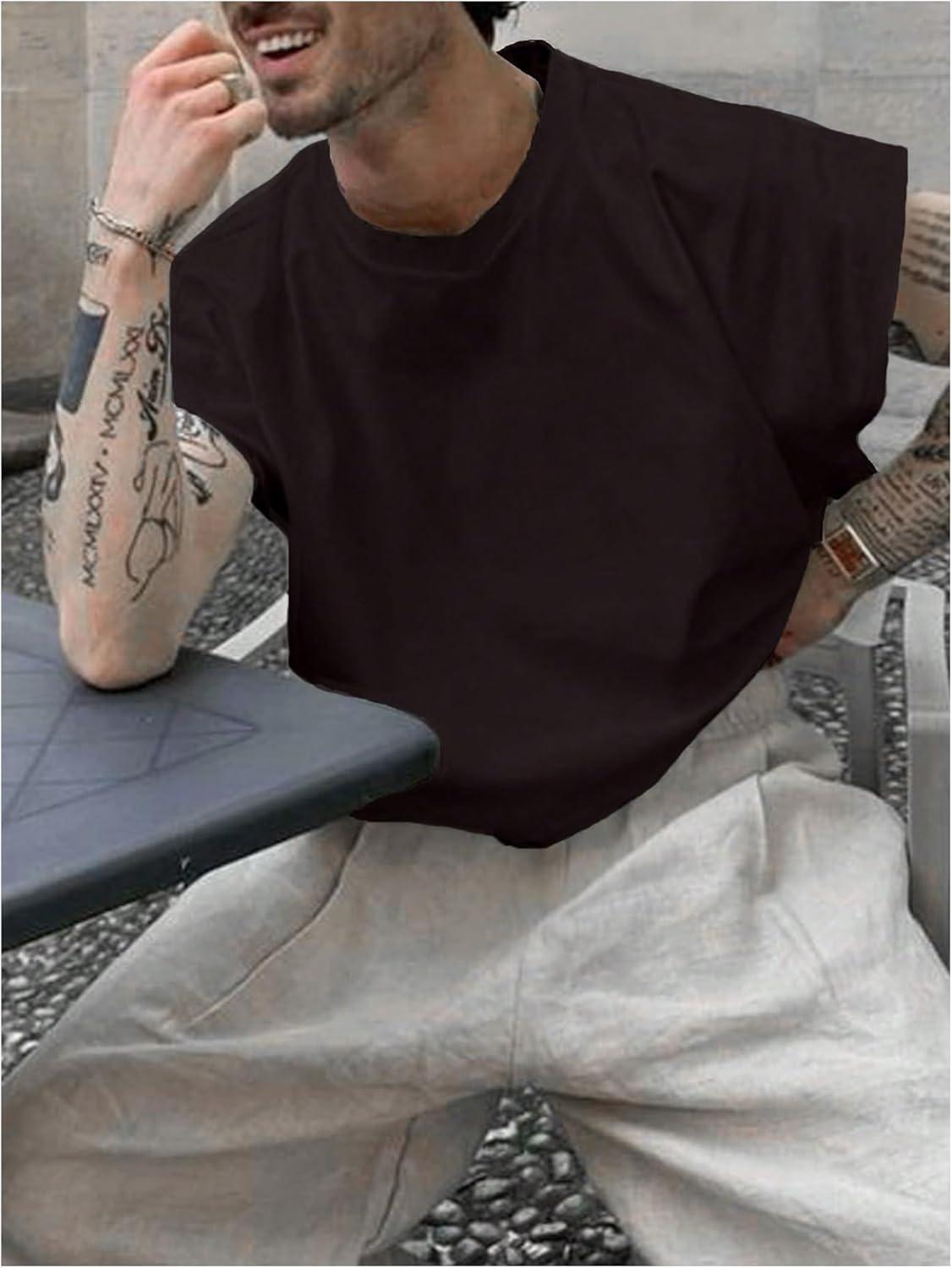 imageSOLY HUX Mens Short Sleeve Crew Neck Cropped T Shirts Summer Basic Baggy Tee TopsChocolate Brown