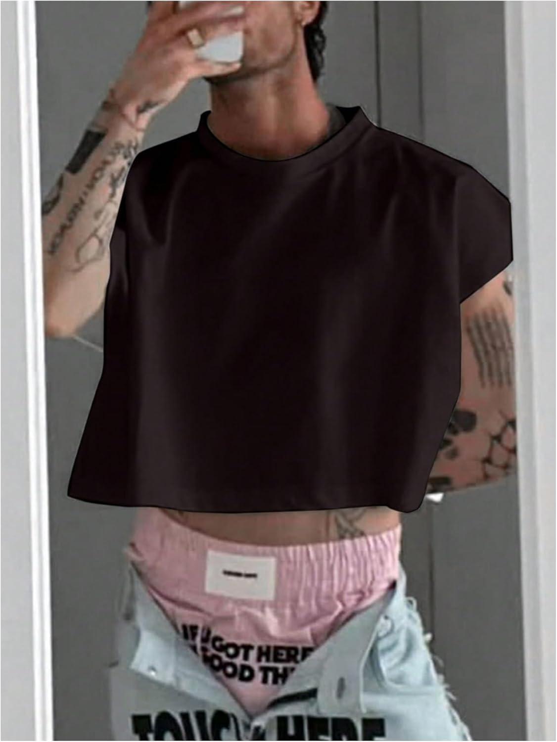 imageSOLY HUX Mens Short Sleeve Crew Neck Cropped T Shirts Summer Basic Baggy Tee TopsChocolate Brown