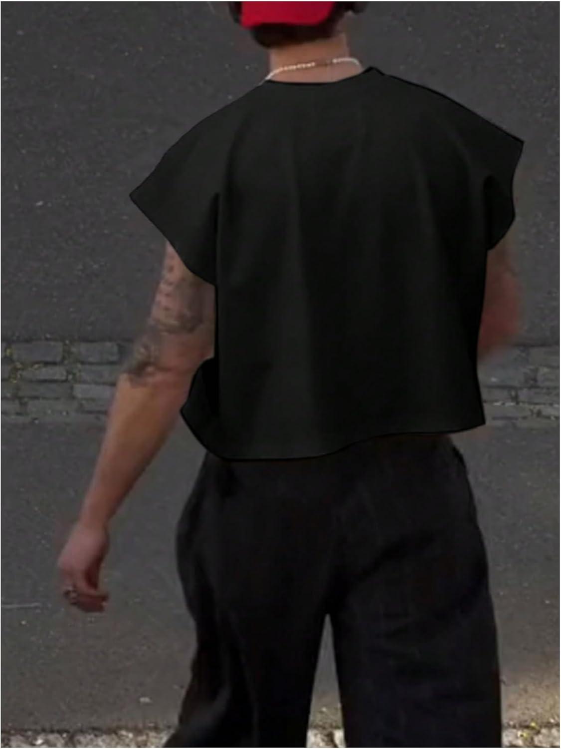 imageSOLY HUX Mens Short Sleeve Crew Neck Cropped T Shirts Summer Basic Baggy Tee TopsSolid Black