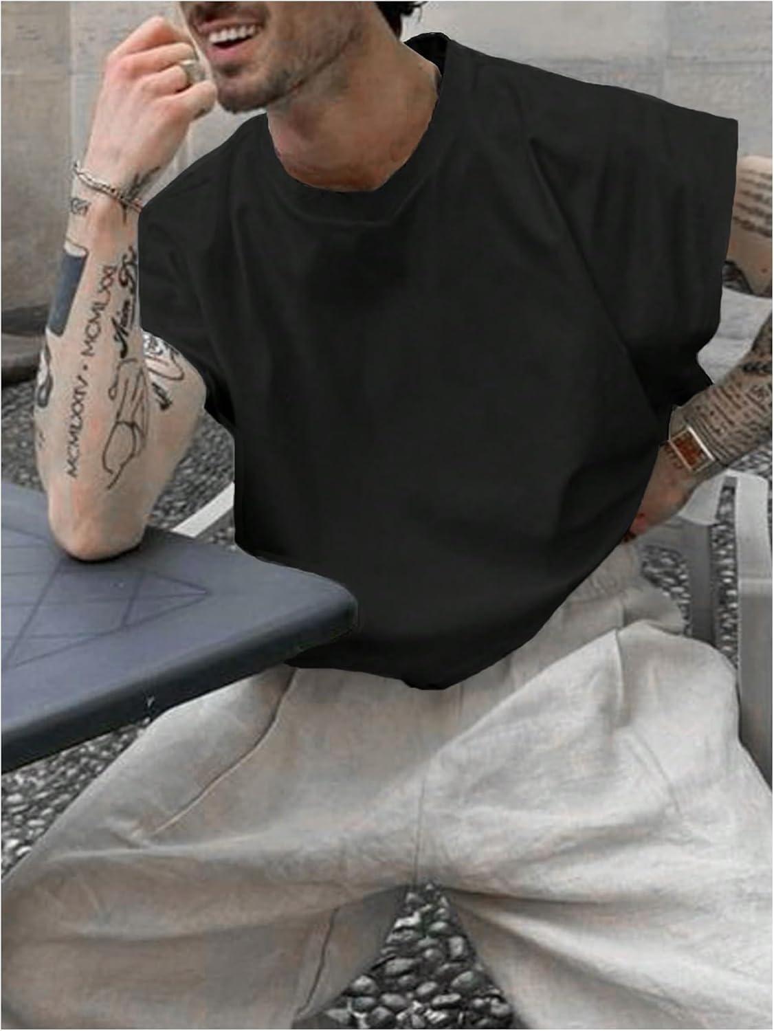 imageSOLY HUX Mens Short Sleeve Crew Neck Cropped T Shirts Summer Basic Baggy Tee TopsSolid Black