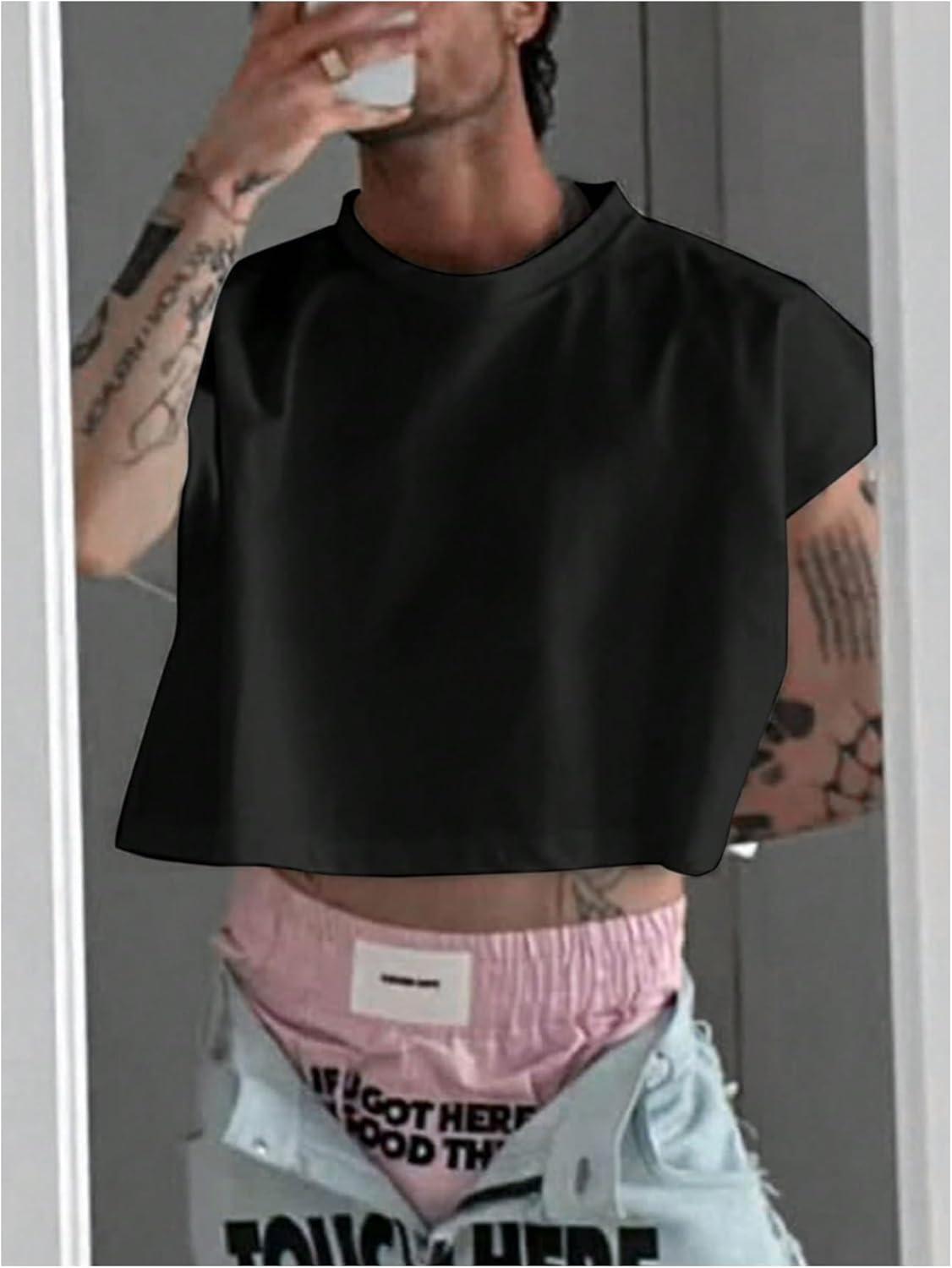 imageSOLY HUX Mens Short Sleeve Crew Neck Cropped T Shirts Summer Basic Baggy Tee TopsSolid Black