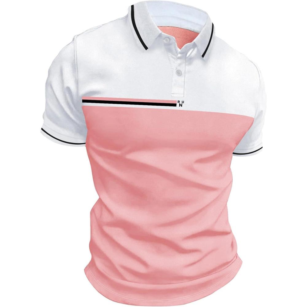 imageSOLY HUX Mens Playing Card Print Golf Shirt Short Sleeve Summer Work Tennis Tee ShirtPink White Multi