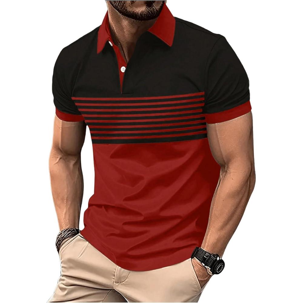 imageSOLY HUX Mens Playing Card Print Golf Shirt Short Sleeve Summer Work Tennis Tee ShirtRed and Black