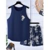 imageSOLY HUX Mens Short Sets 2 Piece Outfits Summer Tropical Print Tank Tops and Drawstring Shorts SetsDark Blue Tropical