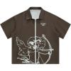 imageSOLY HUX Mens Summer Zip Up Graphic Tees Short Sleeve Hawaiian Tshirts Lapel Collar TopsCoffee Brown