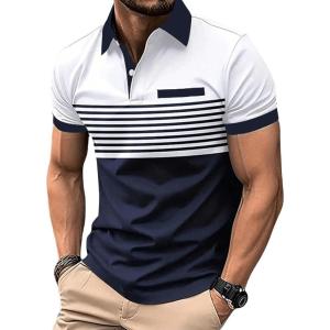 imageSOLY HUX Mens Playing Card Print Golf Shirt Short Sleeve Summer Work Tennis Tee ShirtBlue and White