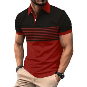 imageSOLY HUX Mens Playing Card Print Golf Shirt Short Sleeve Summer Work Tennis Tee ShirtRed and Black