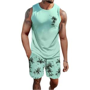imageSOLY HUX Mens Short Sets 2 Piece Outfits Summer Tropical Print Tank Tops and Drawstring Shorts SetsMint Green Tropical